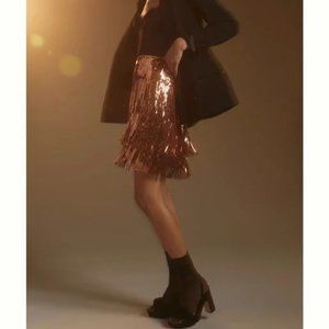 Maeve Fringed Sequined Mini Skirt in Rose NWT